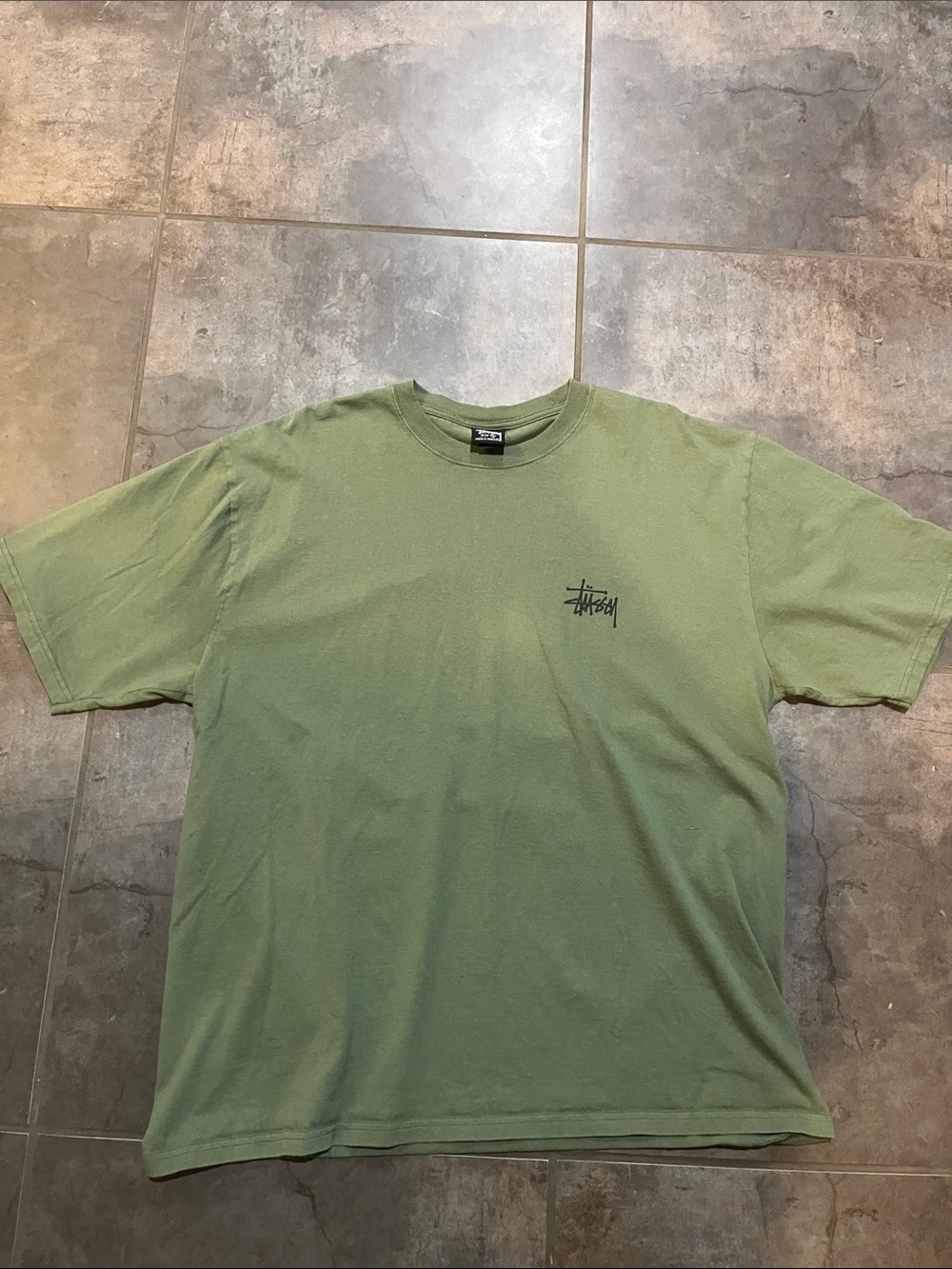 Stussy Short-Sleeve Tee in Sage Green with Chest Logo